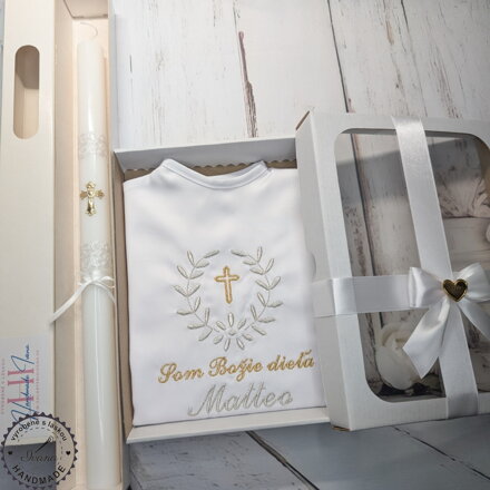 Sada na krst strieborná zlatá so zlatým krížikom v krabičke s mašľou