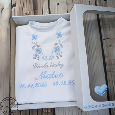 K14 - košieľka na krst modro-šedá výšivka