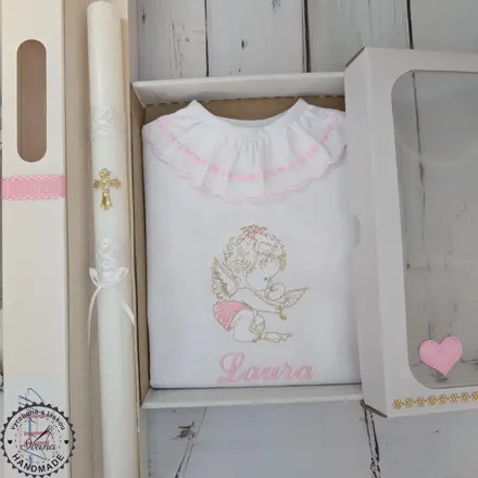 Sada na krst ružovo zlatý anjelik a zlatý krížik 