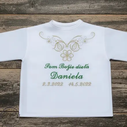 Košieľka na krst zelená zlatá