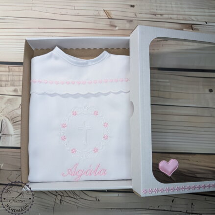 K23 - košieľka na krst bielo-ružová