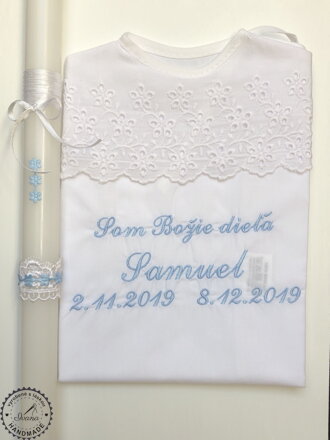 K39 - košieľka na krst + Sviečka na krst modré kvietky