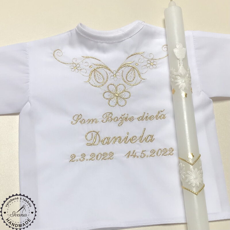 K07 - Košieľka na krst zlatá + Sviečka na krst s33 biela K07 - Košieľka na krst zlatá + Sviečka na krst s33 biela
