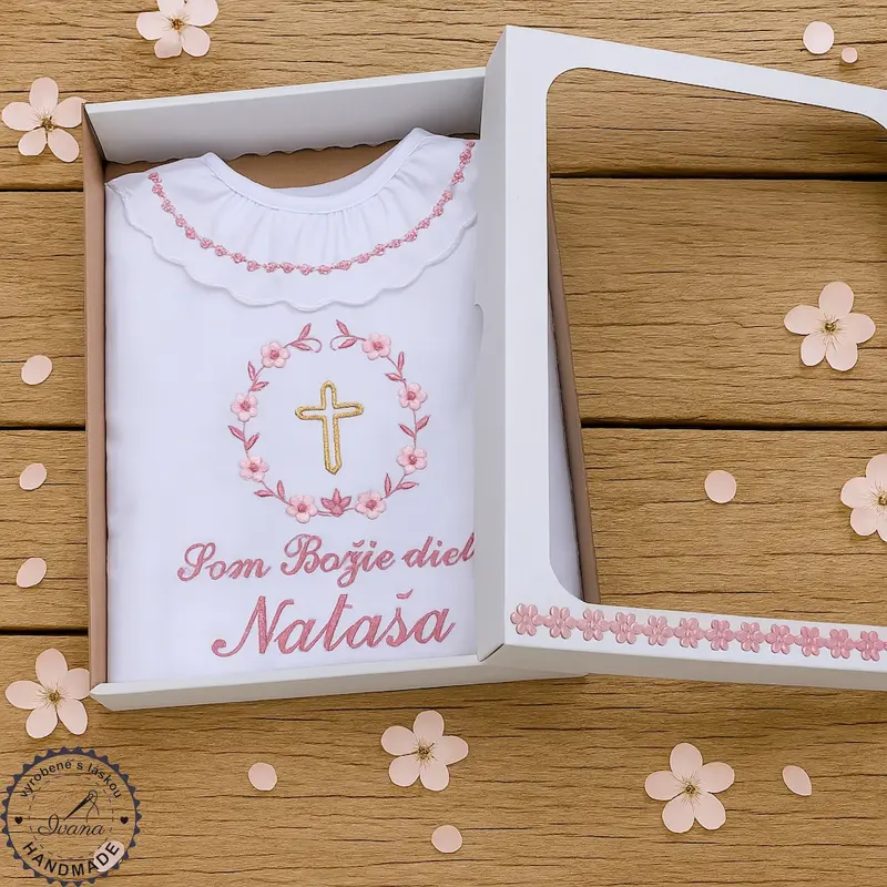 Košieľka na krst dve ružové