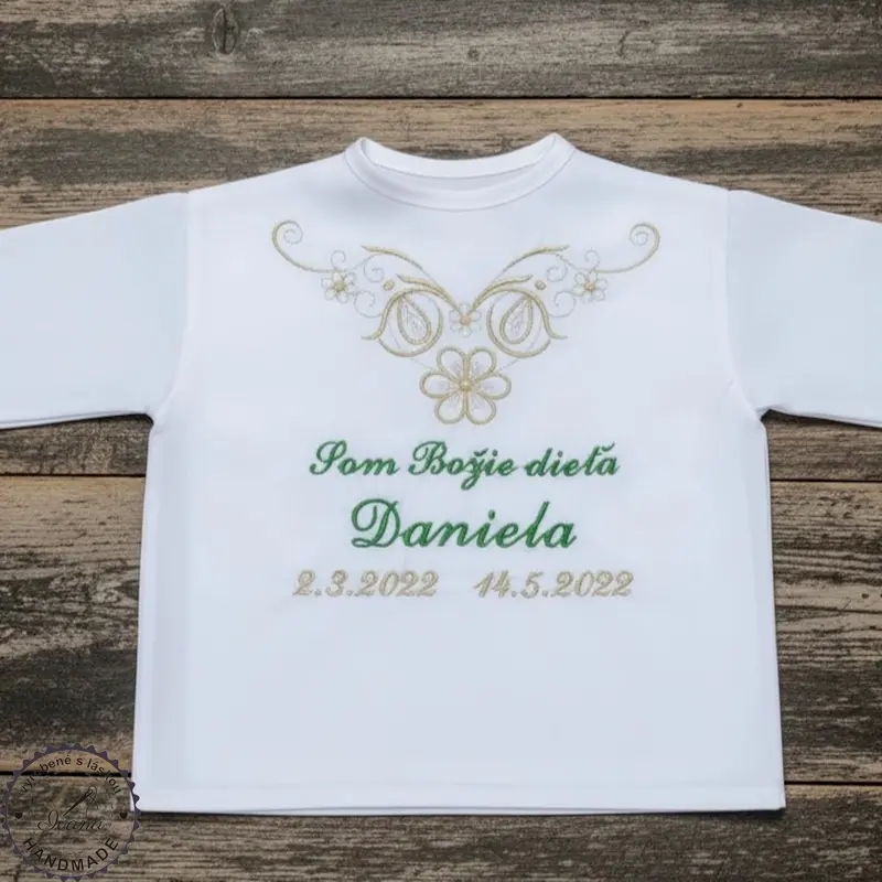 Košieľka na krst zelená zlatá