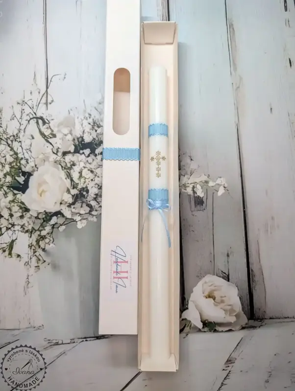 Sviečka zlatý krížik s modrou s chránitkom