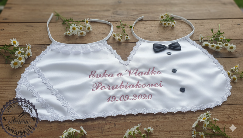 Dvojitý svadobný podbradník Ona a on maxi a kvietočky